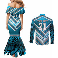Custom Fiji Rugby Couples Matching Mermaid Dress and Long Sleeve Button Shirt Fijian Warrior With Polynesian Tribal Tattoos LT9 - Polynesian Pride