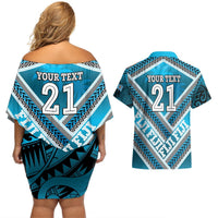 Custom Fiji Rugby Couples Matching Off Shoulder Short Dress and Hawaiian Shirt Fijian Warrior With Polynesian Tribal Tattoos LT9 - Polynesian Pride