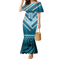 Custom Fiji Rugby Mermaid Dress Fijian Warrior With Polynesian Tribal Tattoos LT9 Women Blue - Polynesian Pride