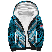 Custom Fiji Rugby Sherpa Hoodie Fijian Warrior With Polynesian Tribal Tattoos LT9 Unisex Blue - Polynesian Pride