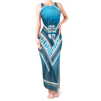 Custom Fiji Rugby Tank Maxi Dress Fijian Warrior With Polynesian Tribal Tattoos LT9 Women Blue - Polynesian Pride
