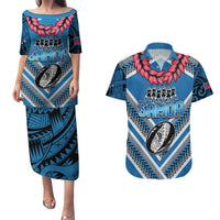 Custom Manuma Samoa Rugby Couples Matching Puletasi and Hawaiian Shirt Ula fala Samoan Siva Tau Tribal LT9 Blue - Polynesian Pride