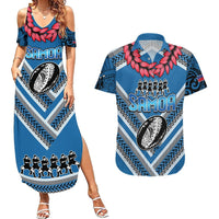Custom Manuma Samoa Rugby Couples Matching Summer Maxi Dress and Hawaiian Shirt Ula fala Samoan Siva Tau Tribal LT9 Blue - Polynesian Pride