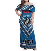 Custom Manuma Samoa Rugby Family Matching Off Shoulder Maxi Dress and Hawaiian Shirt Ula fala Samoan Siva Tau Tribal