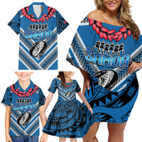 Custom Manuma Samoa Rugby Family Matching Off Shoulder Short Dress and Hawaiian Shirt Ula fala Samoan Siva Tau Tribal