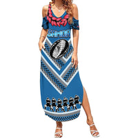 Custom Manuma Samoa Rugby Summer Maxi Dress Ula fala Samoan Siva Tau Tribal LT9 Women Blue - Polynesian Pride