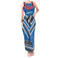 Custom Manuma Samoa Rugby Tank Maxi Dress Ula fala Samoan Siva Tau Tribal LT9 Women Blue - Polynesian Pride