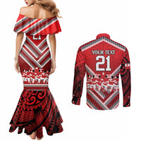 Custom Tonga Rugby Couples Matching Mermaid Dress and Long Sleeve Button Shirt Tonga Sipi Tau Ngatu Tribal Pattern