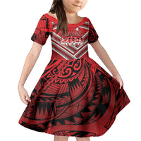 Custom Tonga Rugby Family Matching Mermaid Dress and Hawaiian Shirt Tonga Sipi Tau Ngatu Tribal Pattern LT9 Daughter's Dress Red - Polynesian Pride