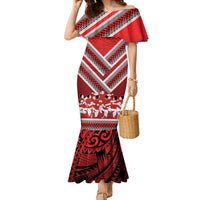 Custom Tonga Rugby Family Matching Mermaid Dress and Hawaiian Shirt Tonga Sipi Tau Ngatu Tribal Pattern LT9 Mom's Dress Red - Polynesian Pride