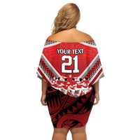 Custom Tonga Rugby Family Matching Off Shoulder Short Dress and Hawaiian Shirt Tonga Sipi Tau Ngatu Tribal Pattern