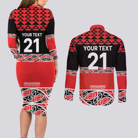 New Zealand Rugby Pacific Custom Couples Matching Long Sleeve Bodycon Dress and Long Sleeve Button Shirt Whatumoana Maori Kowhaiwhai Pattern LT9 - Polynesian Pride