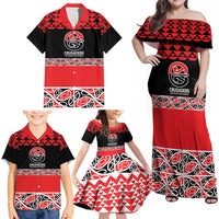 New Zealand Rugby Pacific Custom Family Matching Off Shoulder Maxi Dress and Hawaiian Shirt Whatumoana Maori Kowhaiwhai Pattern