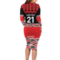 New Zealand Rugby Pacific Custom Long Sleeve Bodycon Dress Whatumoana Maori Kowhaiwhai Pattern