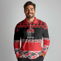 New Zealand Rugby Pacific Custom Long Sleeve Polo Shirt Whatumoana Maori Kowhaiwhai Pattern