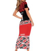 New Zealand Rugby Pacific Custom Short Sleeve Bodycon Dress Whatumoana Maori Kowhaiwhai Pattern