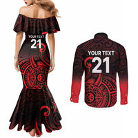 New Zealand Rugby Pacific Custom Couples Matching Mermaid Dress and Long Sleeve Button Shirt Whatumoana Maori Tribal Tattoo LT9 - Polynesian Pride
