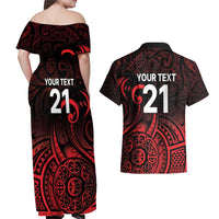 New Zealand Rugby Pacific Custom Couples Matching Off Shoulder Maxi Dress and Hawaiian Shirt Whatumoana Maori Tribal Tattoo LT9 - Polynesian Pride