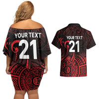 New Zealand Rugby Pacific Custom Couples Matching Off Shoulder Short Dress and Hawaiian Shirt Whatumoana Maori Tribal Tattoo LT9 - Polynesian Pride