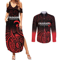 New Zealand Rugby Pacific Custom Couples Matching Summer Maxi Dress and Long Sleeve Button Shirt Whatumoana Maori Tribal Tattoo LT9 Gold - Polynesian Pride