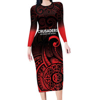 New Zealand Rugby Pacific Custom Family Matching Long Sleeve Bodycon Dress and Hawaiian Shirt Whatumoana Maori Tribal Tattoo LT9 Mom's Dress Gold - Polynesian Pride