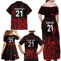 New Zealand Rugby Pacific Custom Family Matching Off Shoulder Maxi Dress and Hawaiian Shirt Whatumoana Maori Tribal Tattoo