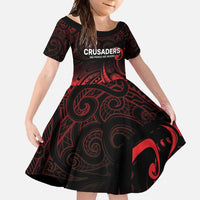 New Zealand Rugby Pacific Custom Family Matching Short Sleeve Bodycon Dress and Hawaiian Shirt Whatumoana Maori Tribal Tattoo LT9 Daughter's Dress Gold - Polynesian Pride