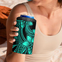 Polynesian Tribal Plumeria Flowers 4 in 1 Can Cooler Tumbler Aqua Vibe