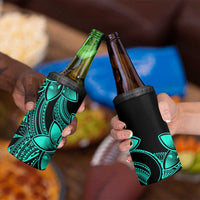 Polynesian Tribal Plumeria Flowers 4 in 1 Can Cooler Tumbler Aqua Vibe