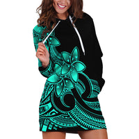 Polynesian Pride Plumeria Flowers Hoodie Dress Polynesian Tribal Aqua Vibe LT9 Aqua - Polynesian Pride