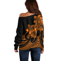 Polynesian Pride Plumeria Flowers Off Shoulder Sweater Polynesian Tribal Gold Vibe LT9 - Polynesian Pride