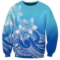 Polynesian Pride Plumeria Flowers Sweatshirt Polynesian Tribal Gradient Blue LT9 Unisex Blue - Polynesian Pride