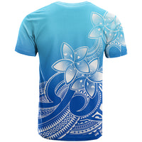Polynesian Pride Plumeria Flowers T Shirt Polynesian Tribal Gradient Blue LT9 - Polynesian Pride