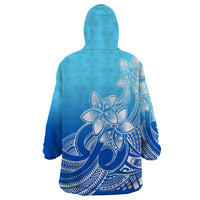 Polynesian Pride Plumeria Flowers Wearable Blanket Hoodie Polynesian Tribal Gradient Blue LT9 - Polynesian Pride