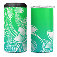 Polynesian Tribal Plumeria Flowers 4 in 1 Can Cooler Tumbler Gradient Green Vibe