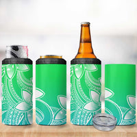 Polynesian Tribal Plumeria Flowers 4 in 1 Can Cooler Tumbler Gradient Green Vibe