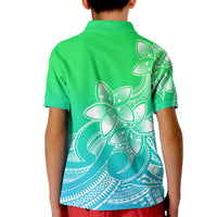 Polynesian Pride Plumeria Flowers Kid Polo Shirt Polynesian Tribal Gradient Green LT9 - Polynesian Pride