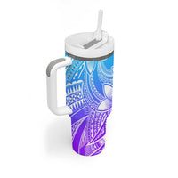 Polynesian Tribal Plumeria Flowers Tumbler With Handle Gradient Purple Vibe
