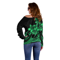 Polynesian Pride Plumeria Flowers Off Shoulder Sweater Polynesian Tribal Green Vibe LT9 - Polynesian Pride
