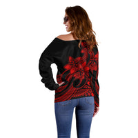 Polynesian Pride Plumeria Flowers Off Shoulder Sweater Polynesian Tribal Red Vibe LT9 - Polynesian Pride