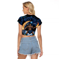 Samoa Siva Afi Raglan Cropped T Shirt Fireknife Fire Dance Pacific Tribal Motif