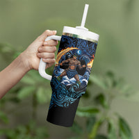 Samoa Siva Afi Tumbler With Handle Fireknife Fire Dance Pacific Tribal Motif