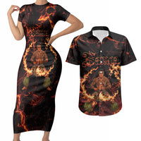 Samoa Siva Afi Dance Fireknife Couples Matching Short Sleeve Bodycon Dress and Hawaiian Shirt Polynesian Heritage Fire Dance