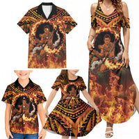Samoa Siva Afi Dance Fireknife Family Matching Summer Maxi Dress and Hawaiian Shirt Samoan Tribal Motif Dancing in the Fire
