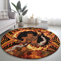 Samoa Siva Afi Dance Fireknife Round Carpet Samoan Tribal Motif Dancing in the Fire