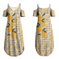 Maku'e Hawaiian Mango Palaka Couples Matching Summer Maxi Dress and Hawaiian Shirt Aloha Hibiscus Pikake Lei