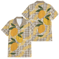Maku'e Hawaiian Mango Palaka Family Matching Long Sleeve Bodycon Dress and Hawaiian Shirt Aloha Hibiscus Pikake Lei
