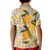 Maku'e Hawaiian Mango Palaka Kid Polo Shirt Aloha Hibiscus Pikake Lei