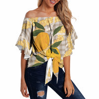 Maku'e Hawaiian Mango Palaka Off Shoulder Wrap Waist Top Aloha Hibiscus Pikake Lei LT9 - Polynesian Pride