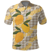 Maku'e Hawaiian Mango Palaka Polo Shirt Aloha Hibiscus Pikake Lei